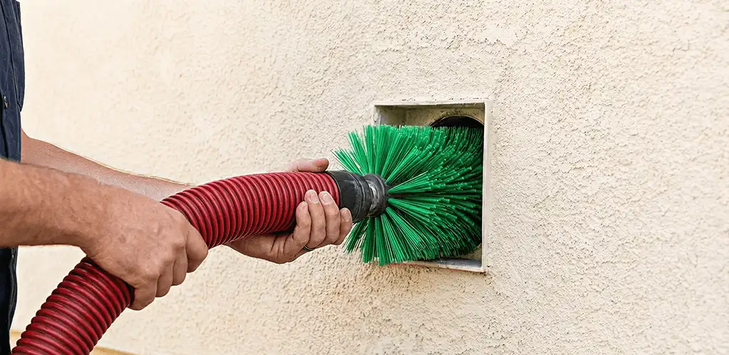 Air duct cleaning brush removing debris from a vent opening in Aurora, CO