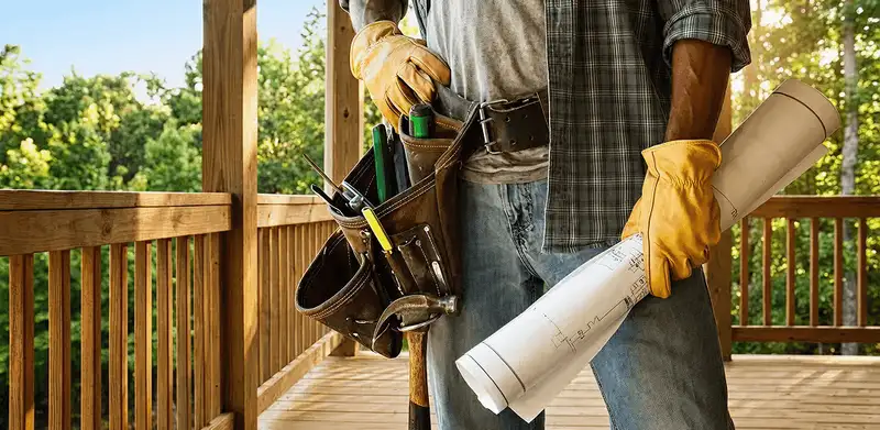 Professional handyman with tool belt ready for home repairs in Aurora, CO